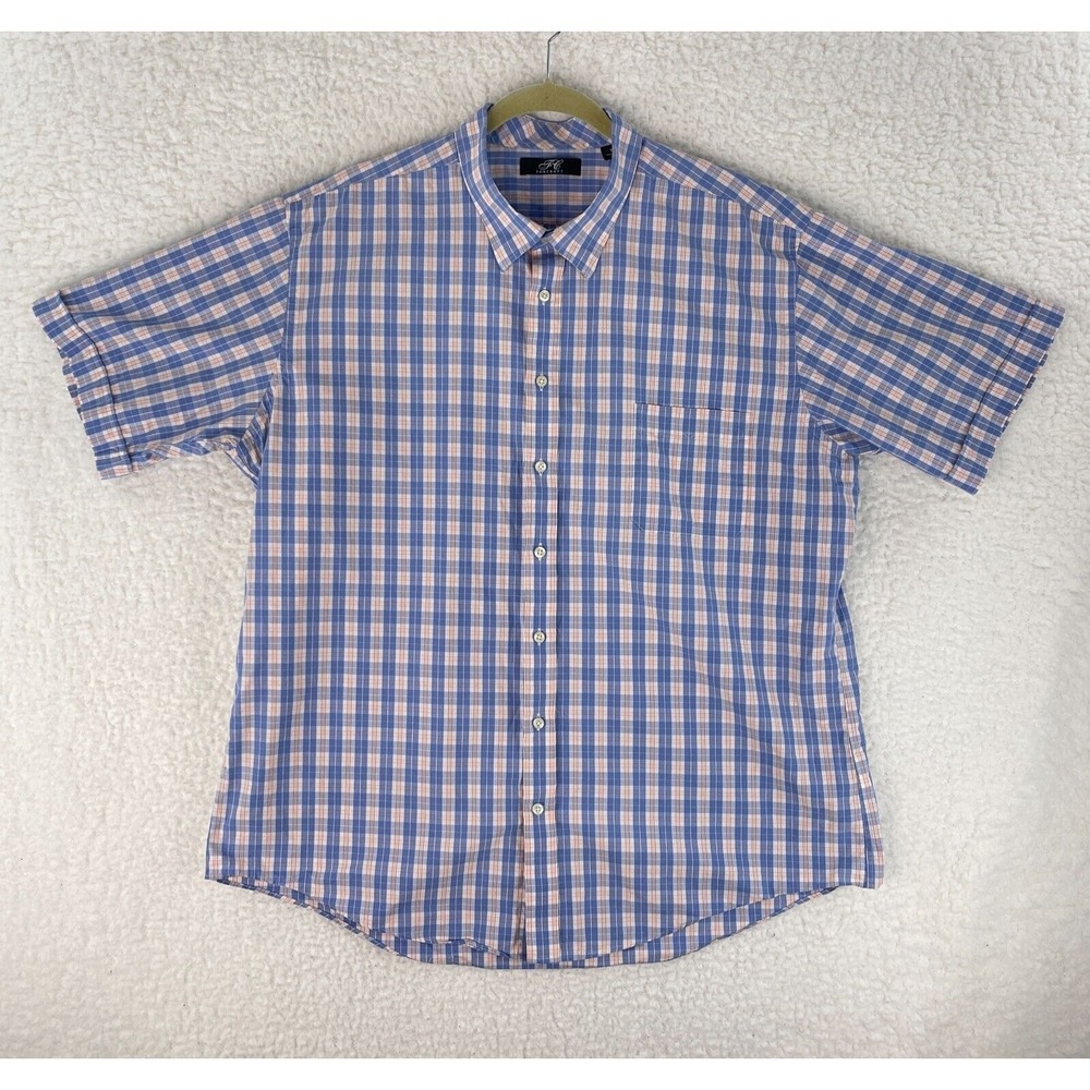 Foxcroft Blue Plaid Print Button-Down Dress Shirt Mens Short Sleeve Size XXL‎